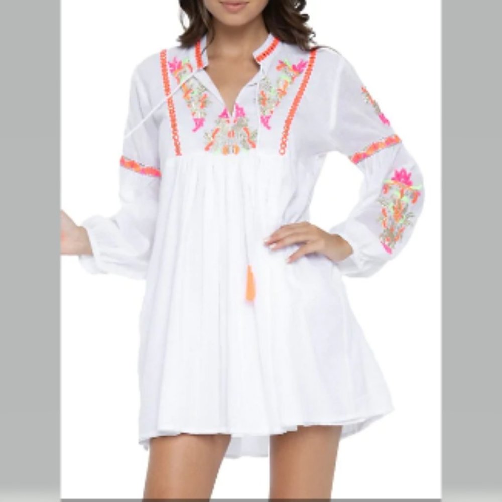 Pily Q Capri Embroidered Pink Crush Tunic XS/S NWT - Picture 2 of 15